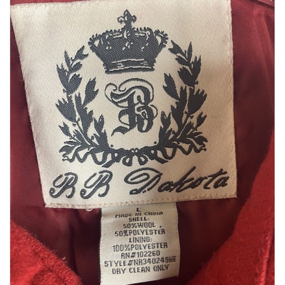 BB Dakota Women's Wool Blend Pea Coat Large Red Fully Lined Snap Button Close - Picture 9 of 9